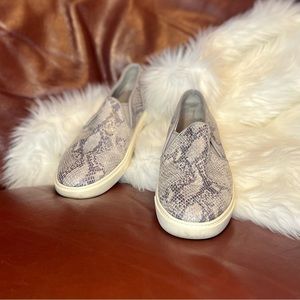 Cole Haan Silver and Gray Snakeskin Slip Ons